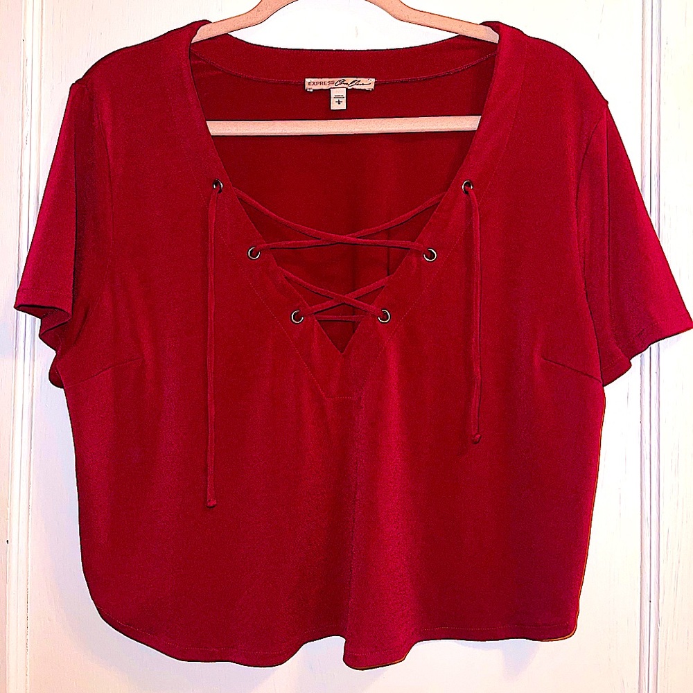 Ruby Red Express Lace Up Boxy Top